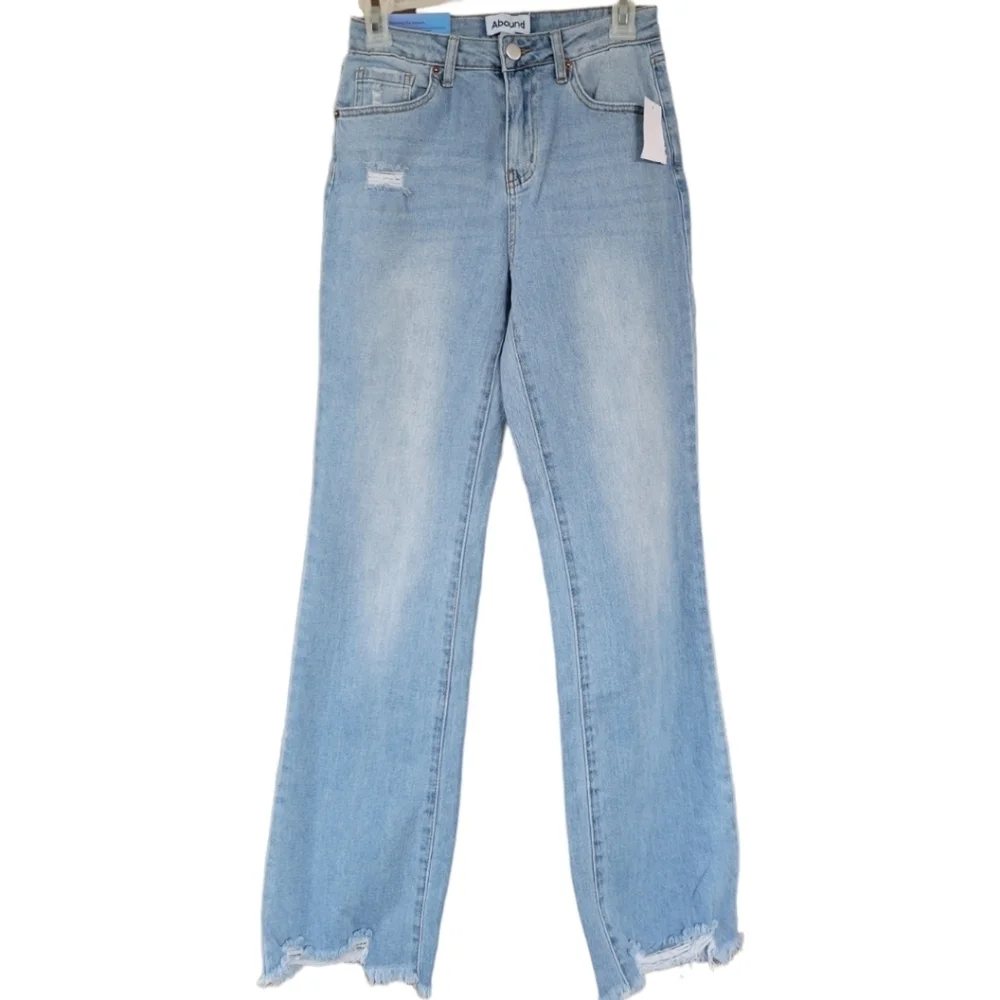 Abound 25 Slim Bootcut Jeans Light Wash Distressed Frayed Hem Stretch Denim